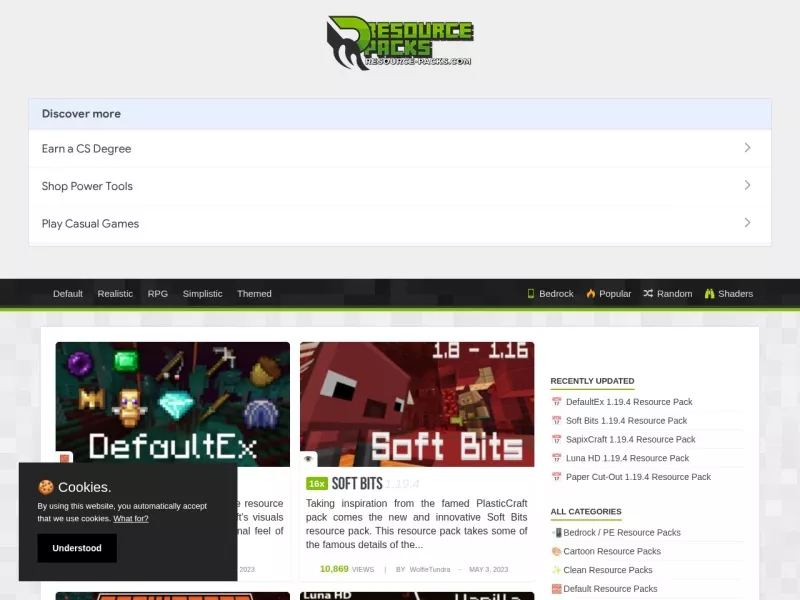 Minecraft Resource Packs 网站预览图