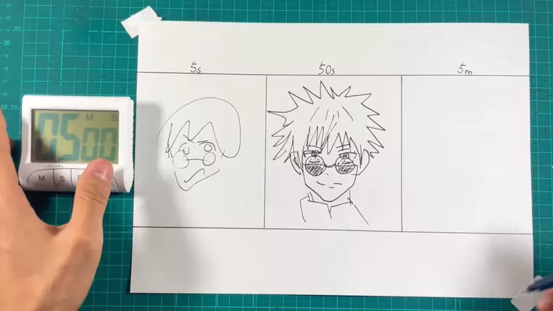 画家挑战《极短时间内画出咒术回战五条悟》5秒、50秒、5分钟看看能画得多细？