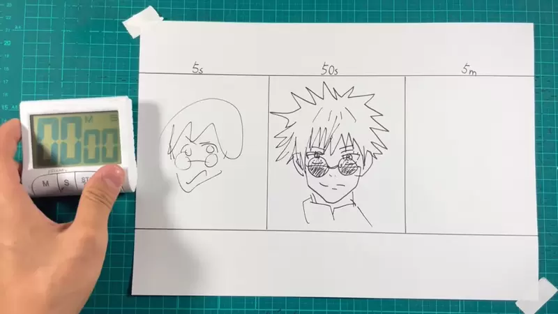 画家挑战《极短时间内画出咒术回战五条悟》5秒、50秒、5分钟看看能画得多细？