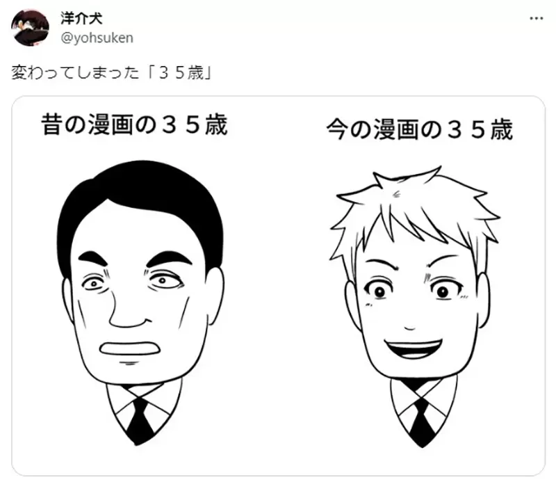 《动漫作品的大叔长相变迁》以前跟现在的「35岁」印象差很大跟健康和生活习惯有关吗？