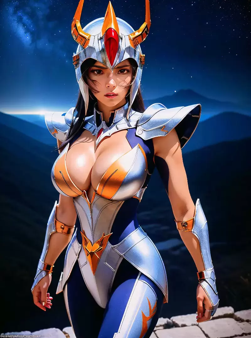 让AI表现出《圣斗士少女队》的感觉，这乳量大到圣衣都快要包不住了啦(笑)