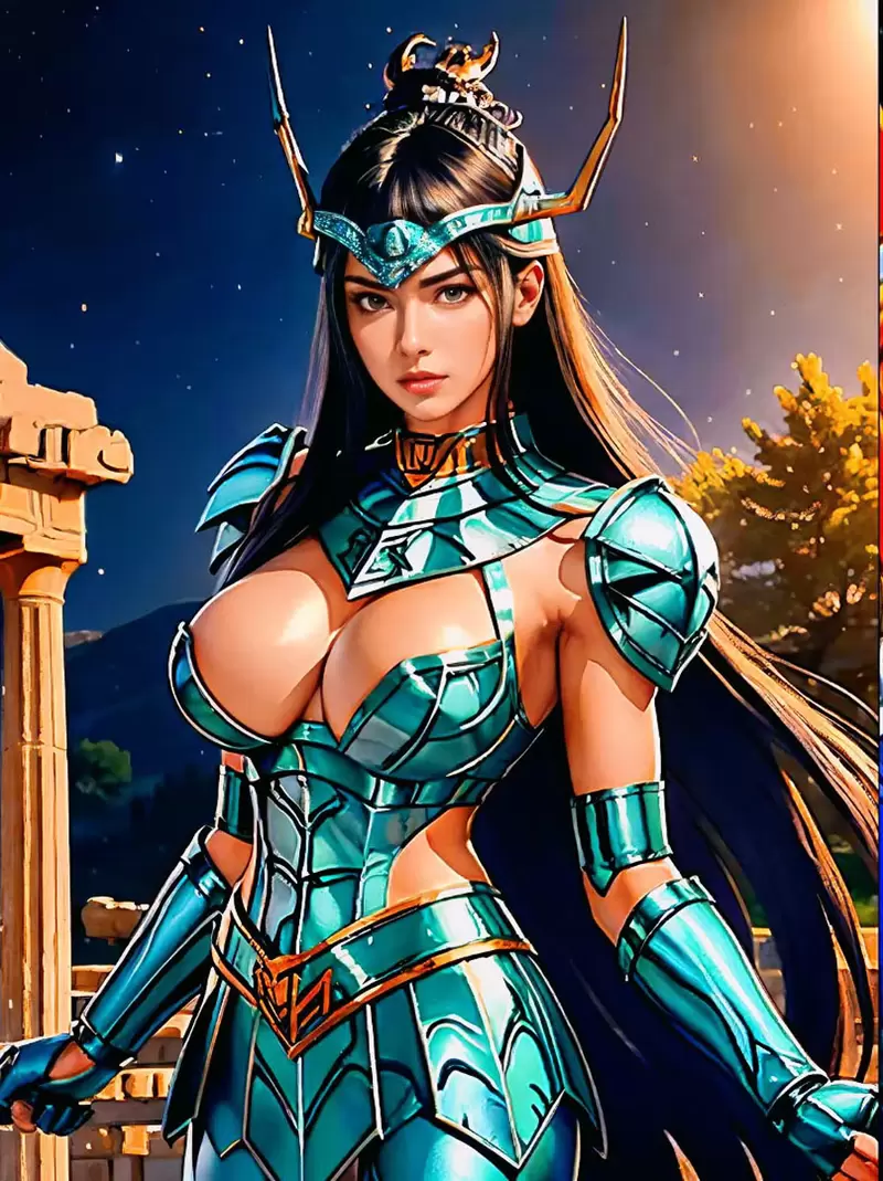 让AI表现出《圣斗士少女队》的感觉，这乳量大到圣衣都快要包不住了啦(笑)