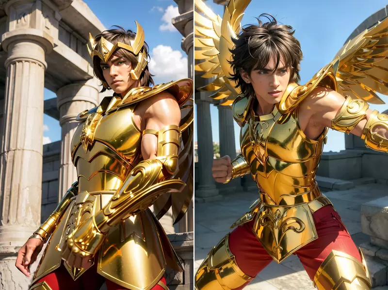 让AI表现出《黄金圣斗士真人版》的感觉如果要再拍电影版「圣斗士星矢」的话使用原设计或许也不错啦