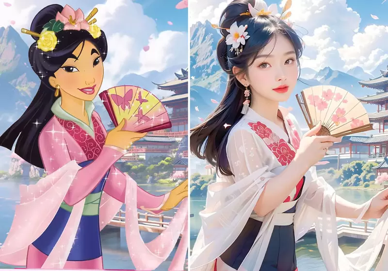 让AI表现出《迪士尼公主真人版》的感觉来人啊！快来给仙杜瑞拉一双玻璃鞋