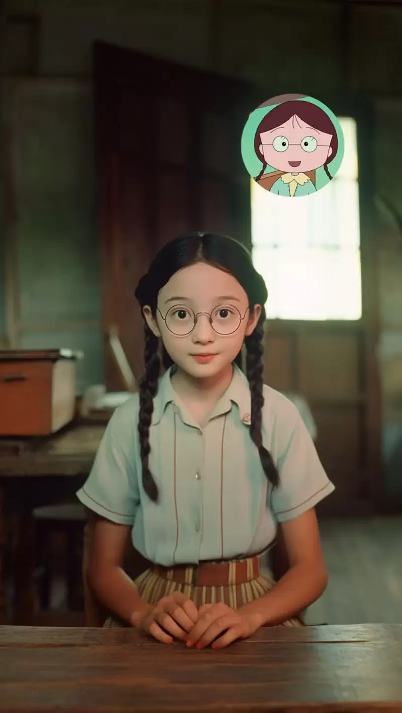 让AI表现出《樱桃小丸子真人版》的感觉，觉得樱桃家全员的样子蛮不错的耶