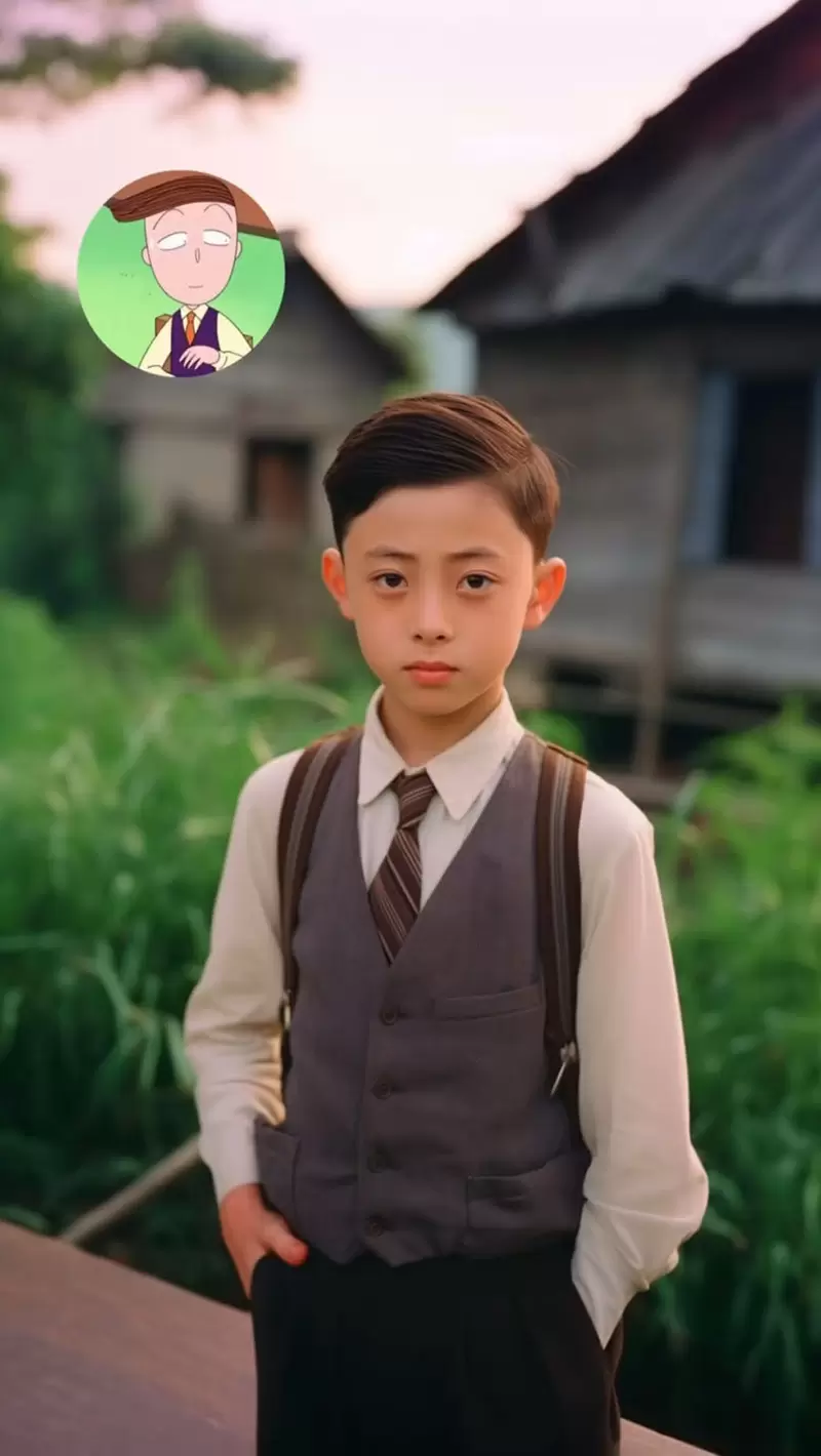 让AI表现出《樱桃小丸子真人版》的感觉，觉得樱桃家全员的样子蛮不错的耶