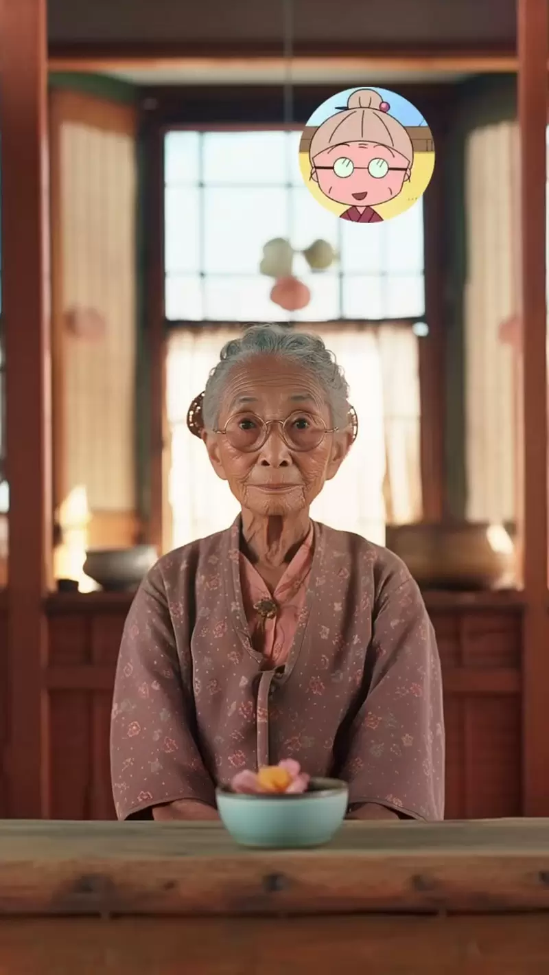 让AI表现出《樱桃小丸子真人版》的感觉，觉得樱桃家全员的样子蛮不错的耶