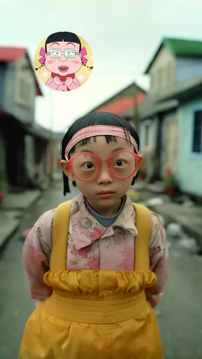 让AI表现出《樱桃小丸子真人版》的感觉，觉得樱桃家全员的样子蛮不错的耶