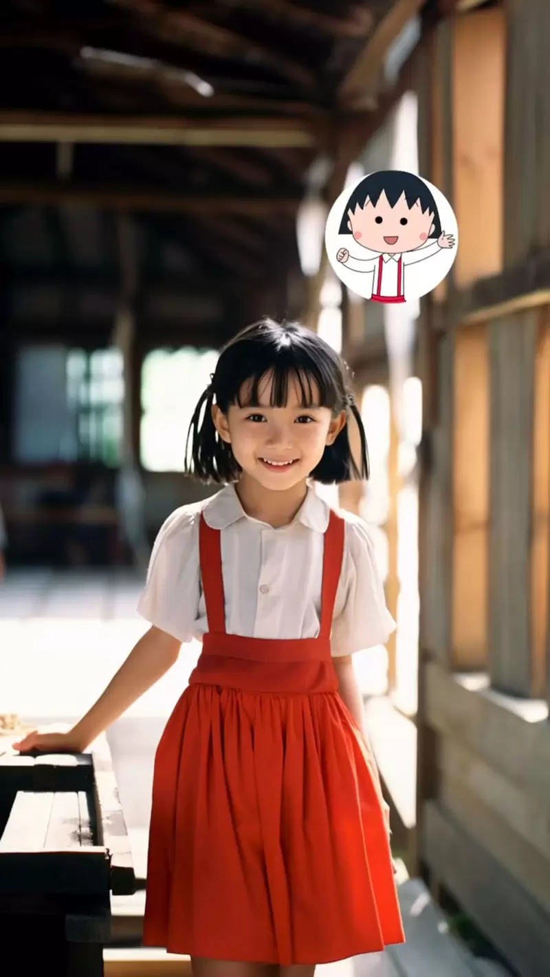 让AI表现出《樱桃小丸子真人版》的感觉，觉得樱桃家全员的样子蛮不错的耶