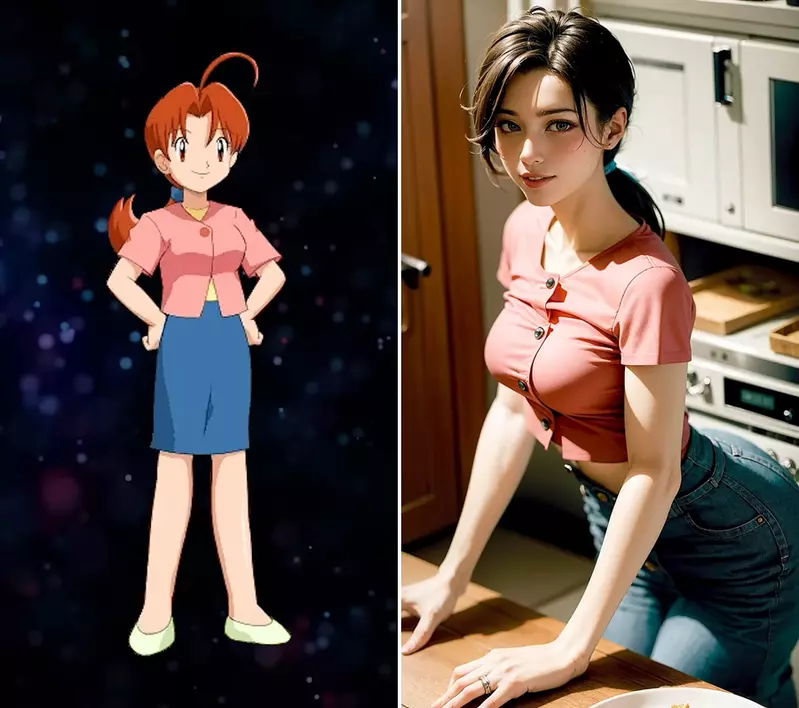 让AI表现出《精灵宝可梦角色真人化》的感觉除了男的，女的我可以通通打包吗？