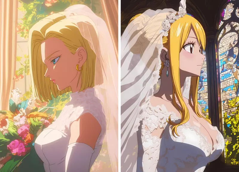 《动漫女角婚纱造型》女生心中最梦幻的衣裳，要不是有AI这画面还真不容易看到