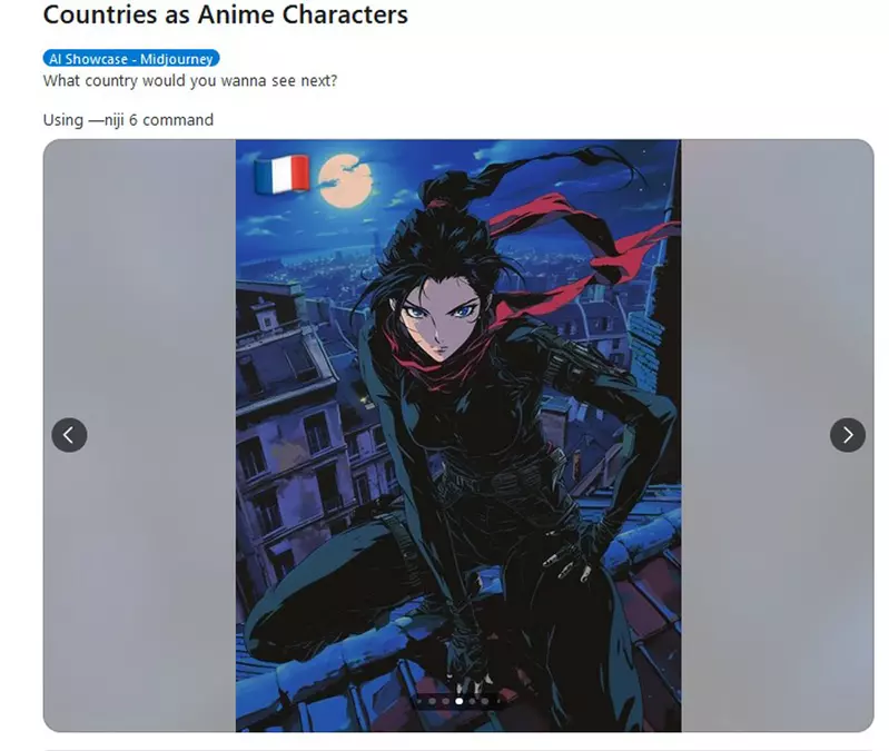 让AI表现出世界各国的二次元代表形象有些国家就被弄得很帅，尤其是法国一身特务的模样超级杀