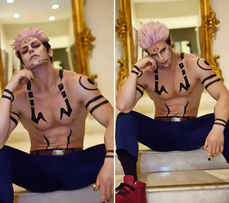 义大利猛男Coser《Taryn》神还原咒术回战「两面宿傩」、「伏黑甚尔」造型，一身健美肌肉简直无可挑剔