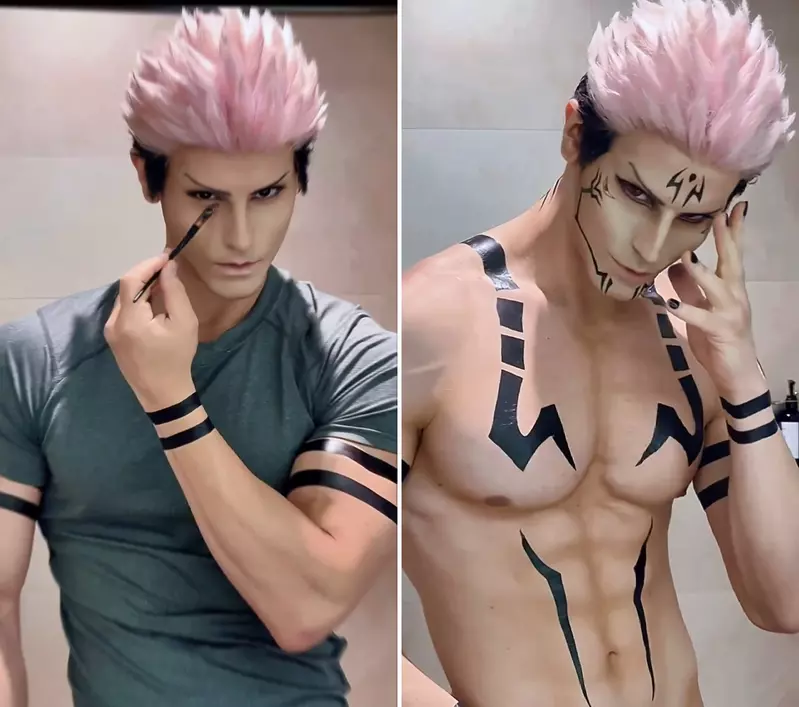 义大利猛男Coser《Taryn》神还原咒术回战「两面宿傩」、「伏黑甚尔」造型，一身健美肌肉简直无可挑剔