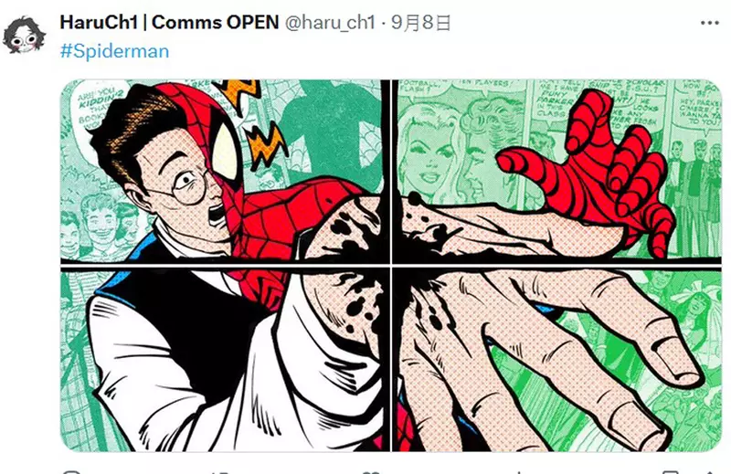 推特风潮《用四张图拼出一个画面的排版布局》很红许多高手画师纷纷下场参加，各种炸裂画面出炉