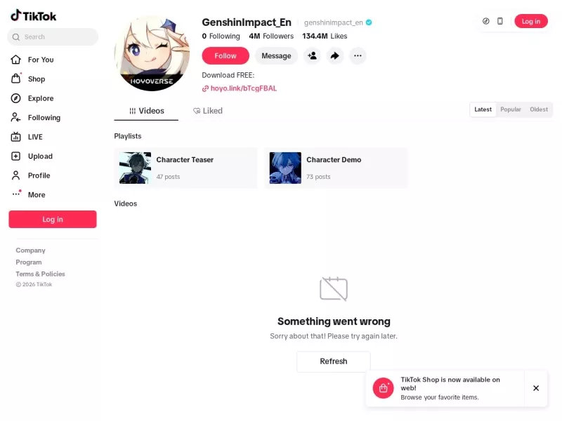 原神tiktok 网站预览截图