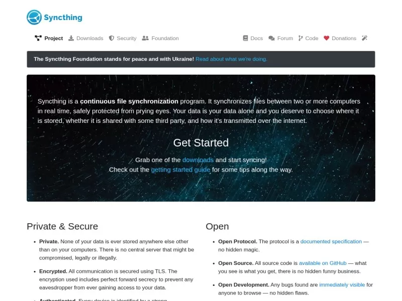Syncthing 网站预览截图
