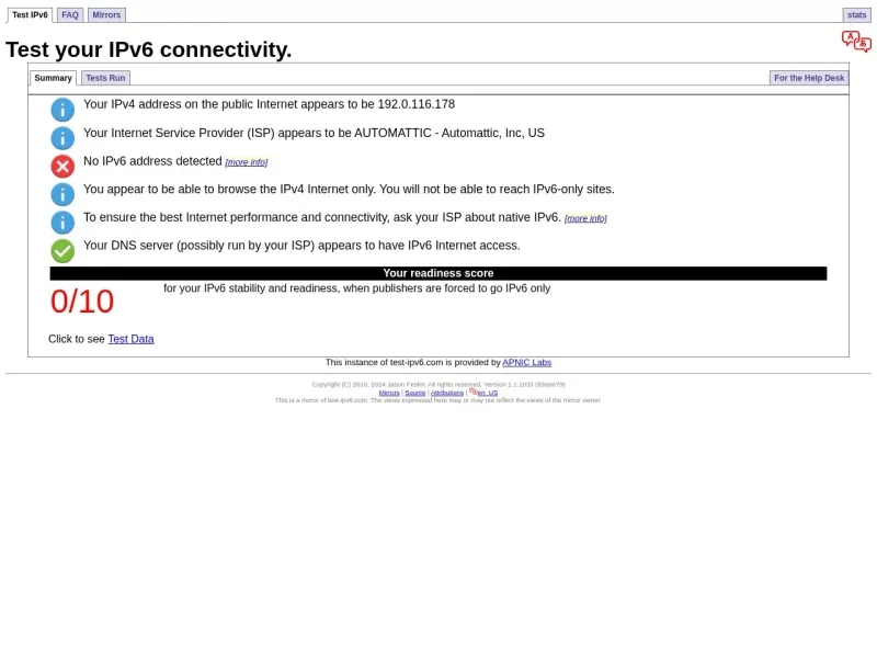 IPv6连接测试 网站预览截图