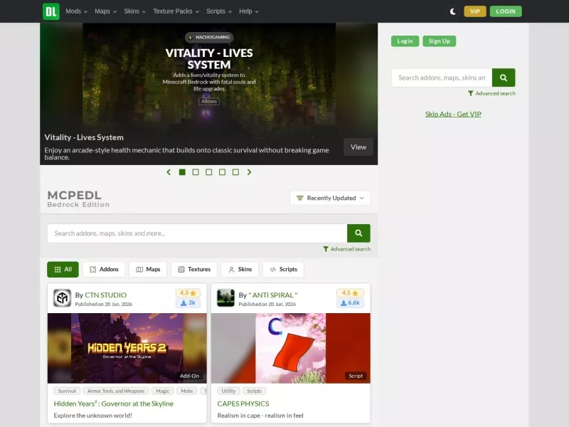 MCPEDL 网站预览截图
