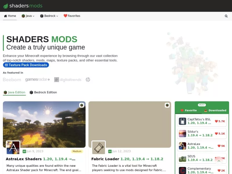 Shaders Mods 网站预览截图