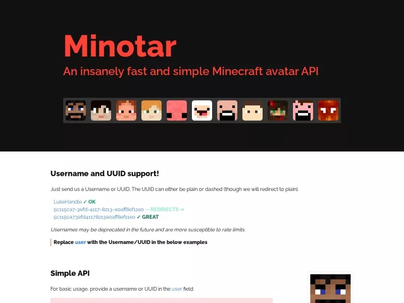 Minotar 网站预览截图