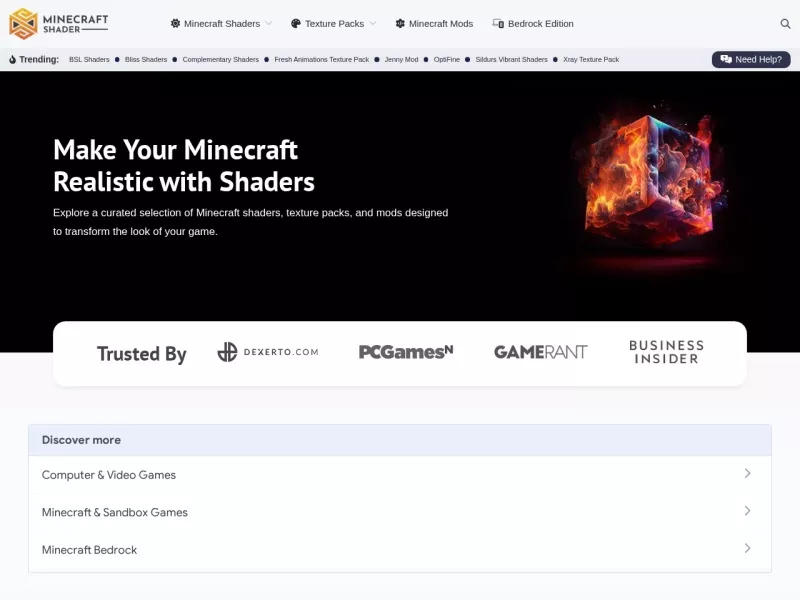 Minecraft Shaders 网站预览截图