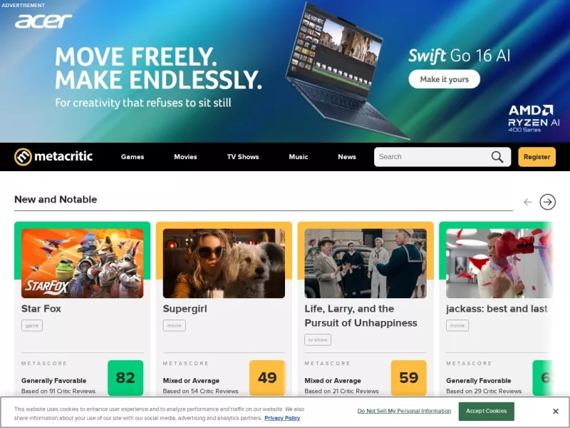 Metacritic 网站预览截图