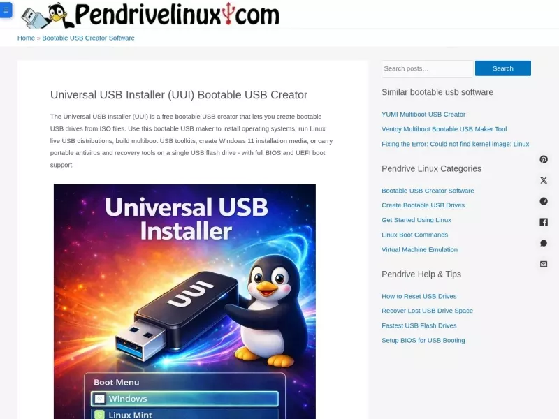 Universal USB Installer 网站预览截图