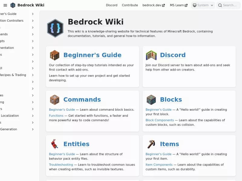 Bedrock Wiki 网站预览截图