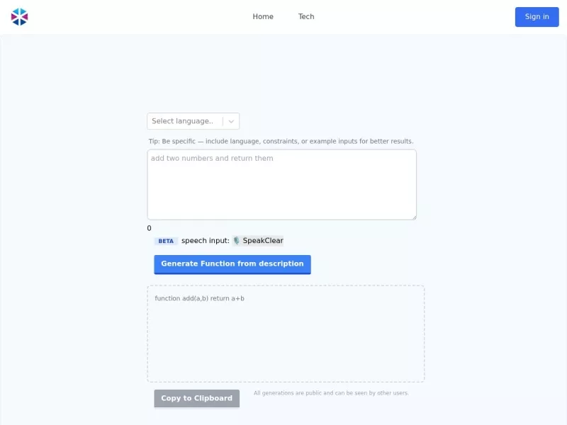 Generate Function 网站预览截图