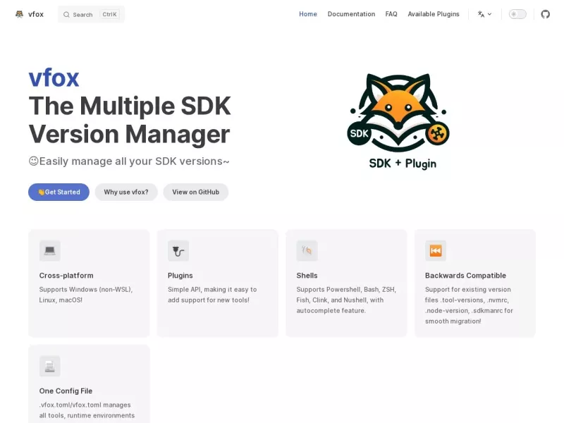 vfox 网站预览截图