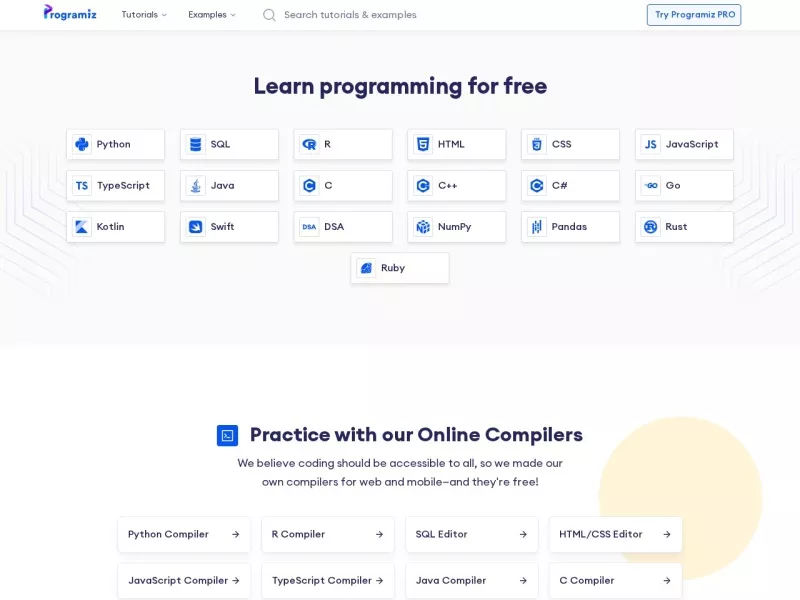 Programiz 网站预览截图