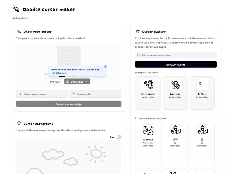 Doodle Cursor Maker 网站预览截图