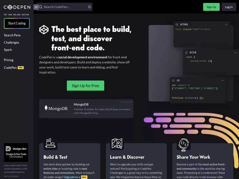 CodePen 网站预览截图