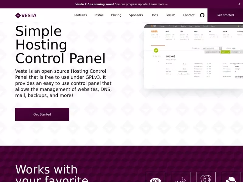Vesta Control Panel 网站预览截图