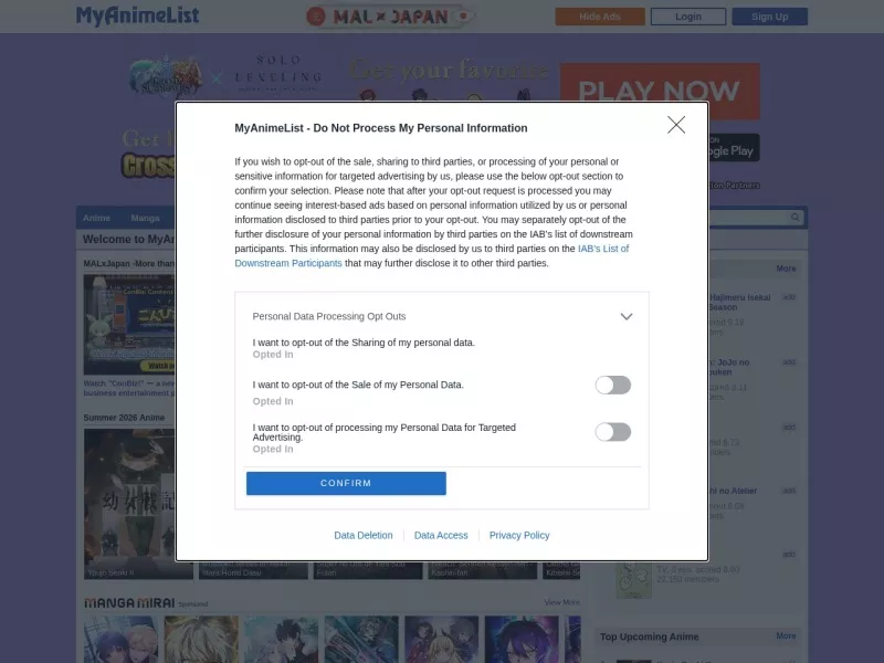 MyAnimeList 网站预览截图