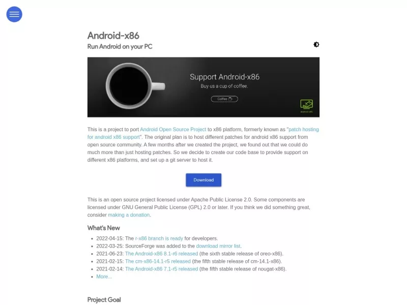 Android-x86 网站预览截图