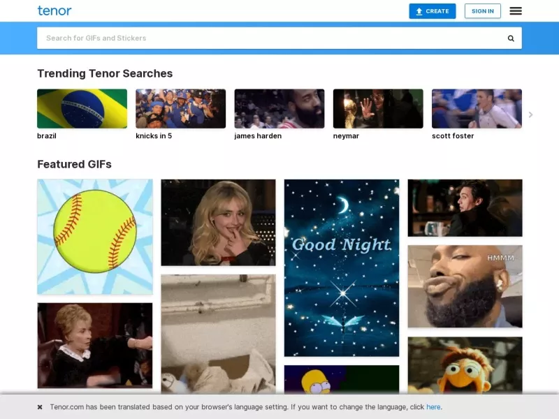 Tenor GIF 网站预览截图