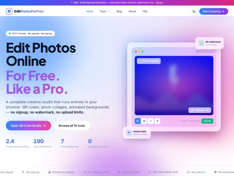 EditPhotosForFree 网站预览截图