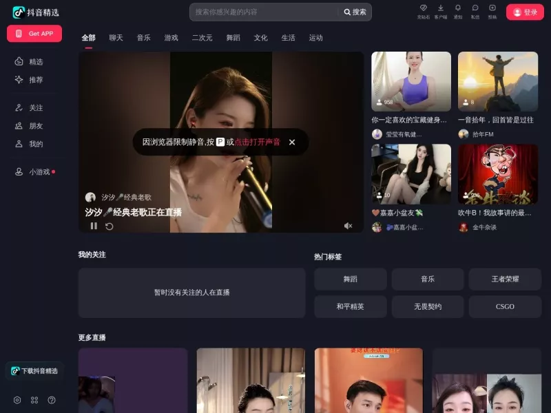 抖音直播 网站预览截图