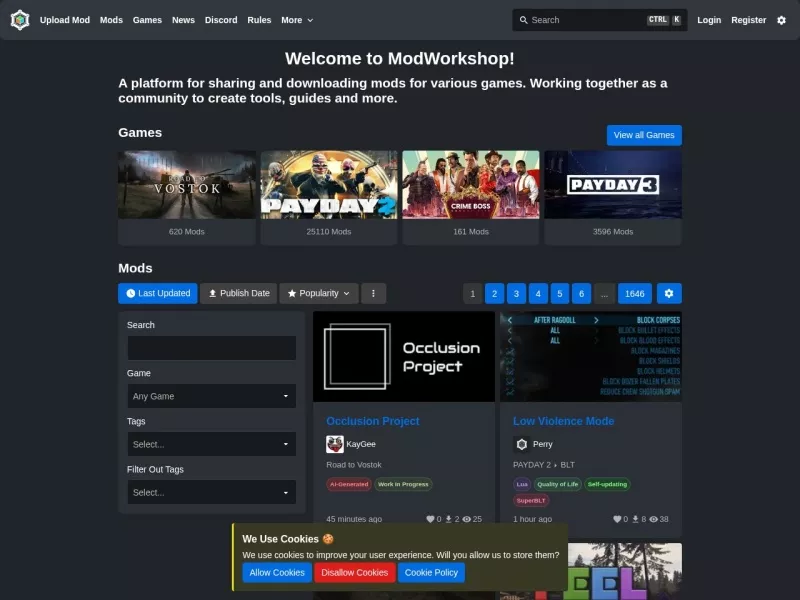 ModWorkshop 网站预览截图