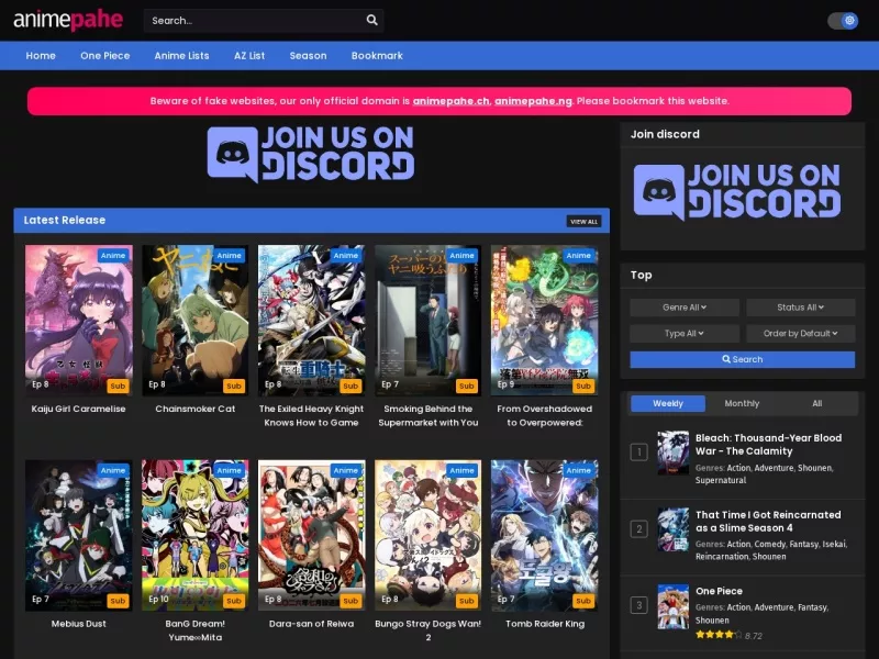 animepahe 网站预览截图
