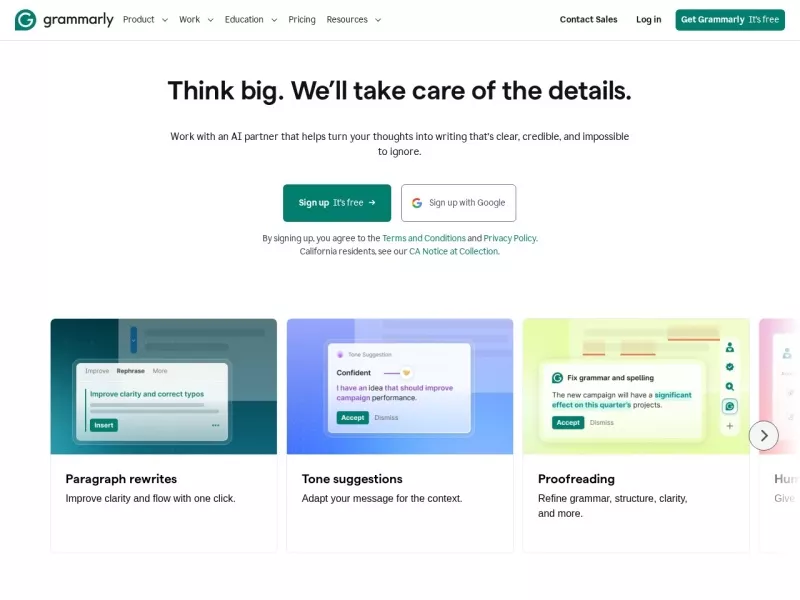 Grammarly 网站预览截图