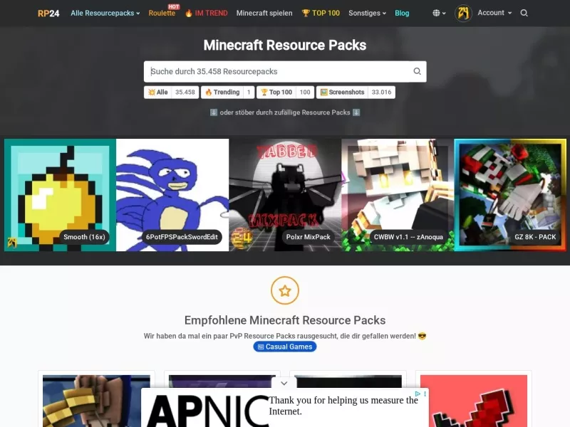 Resourcepacks24 网站预览截图