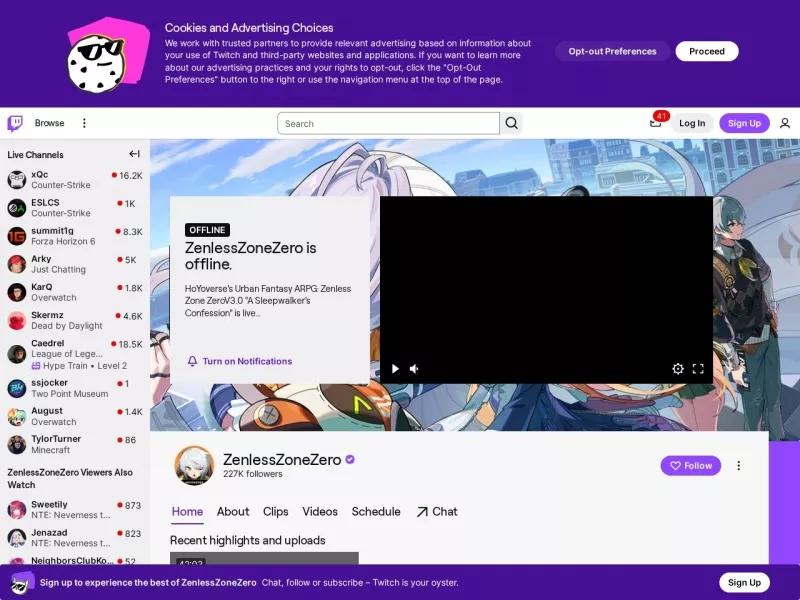 绝区零Twitch 网站预览截图