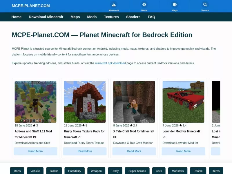 MCPE-Planet 网站预览截图