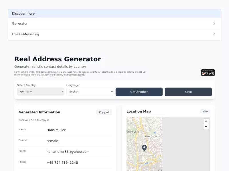 Real Address Generator 网站预览截图