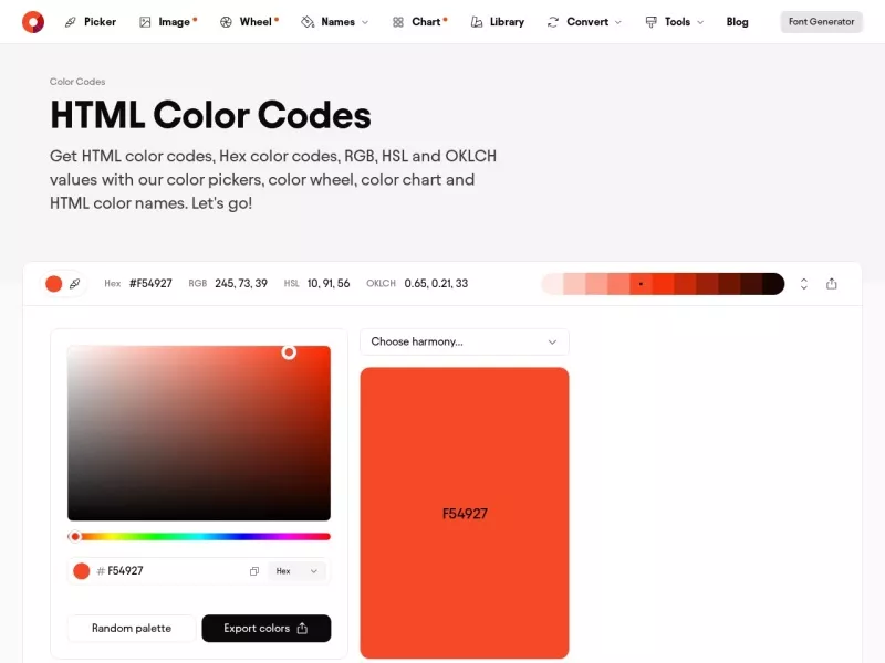 HTML Color Codes 网站预览截图