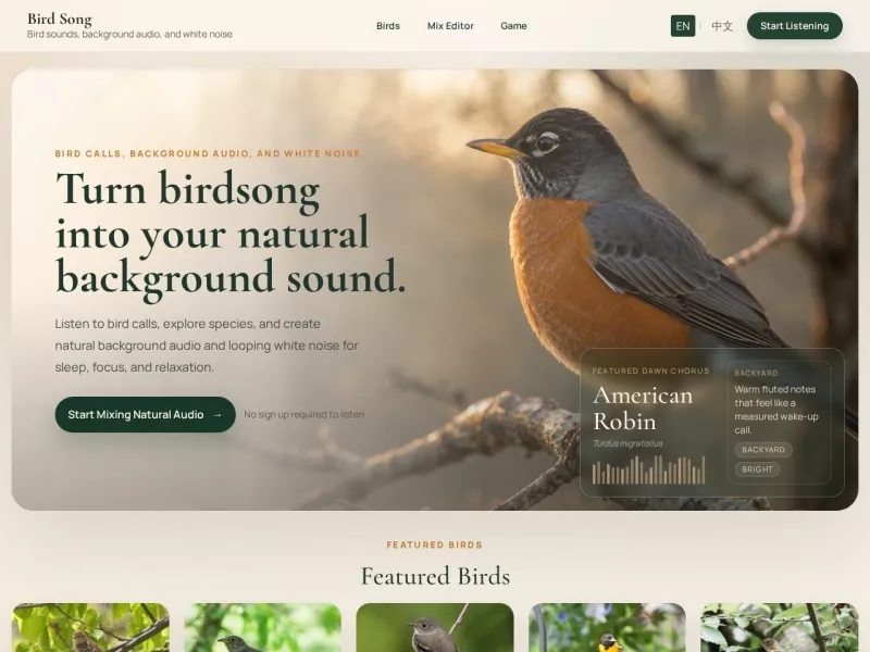Bird Song 网站预览截图