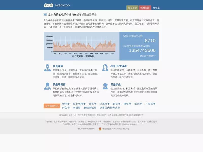 考试酷 网站预览截图